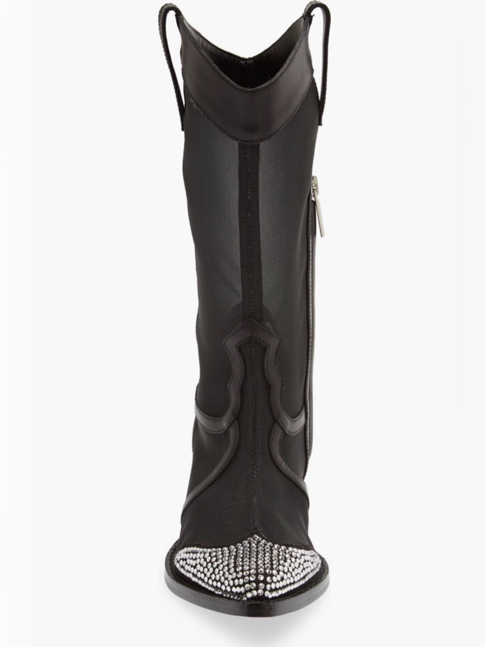 Karl Lagerfeld Lakota Rhinestone Black Mesh Western  Cowboy Boot Studded Toe - Picture 11 of 13